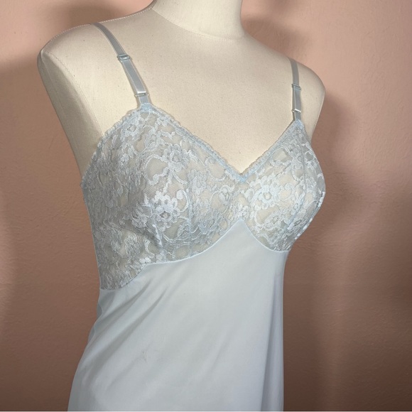 Vintage 40 50 Retro Vanity Fair Pale Blue Lace mini Slip Dress Night Gown - Picture 5 of 17